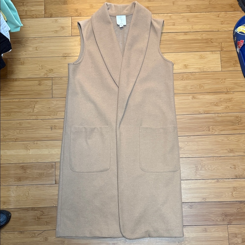 Joie Sleeveless Shawl Collar Long Vest Dress - Beige